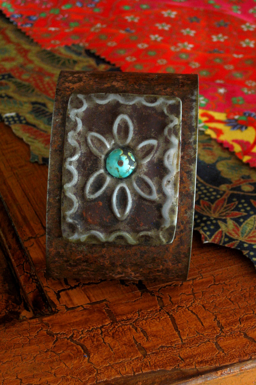 Turquoise Center Square Medallion Ranch Style Cuff